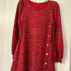 Red Marled Button-Accent Long Sleeve Tunic